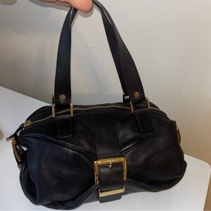 Michael Kors Black and Gold Leather Handbag Satchel Like New